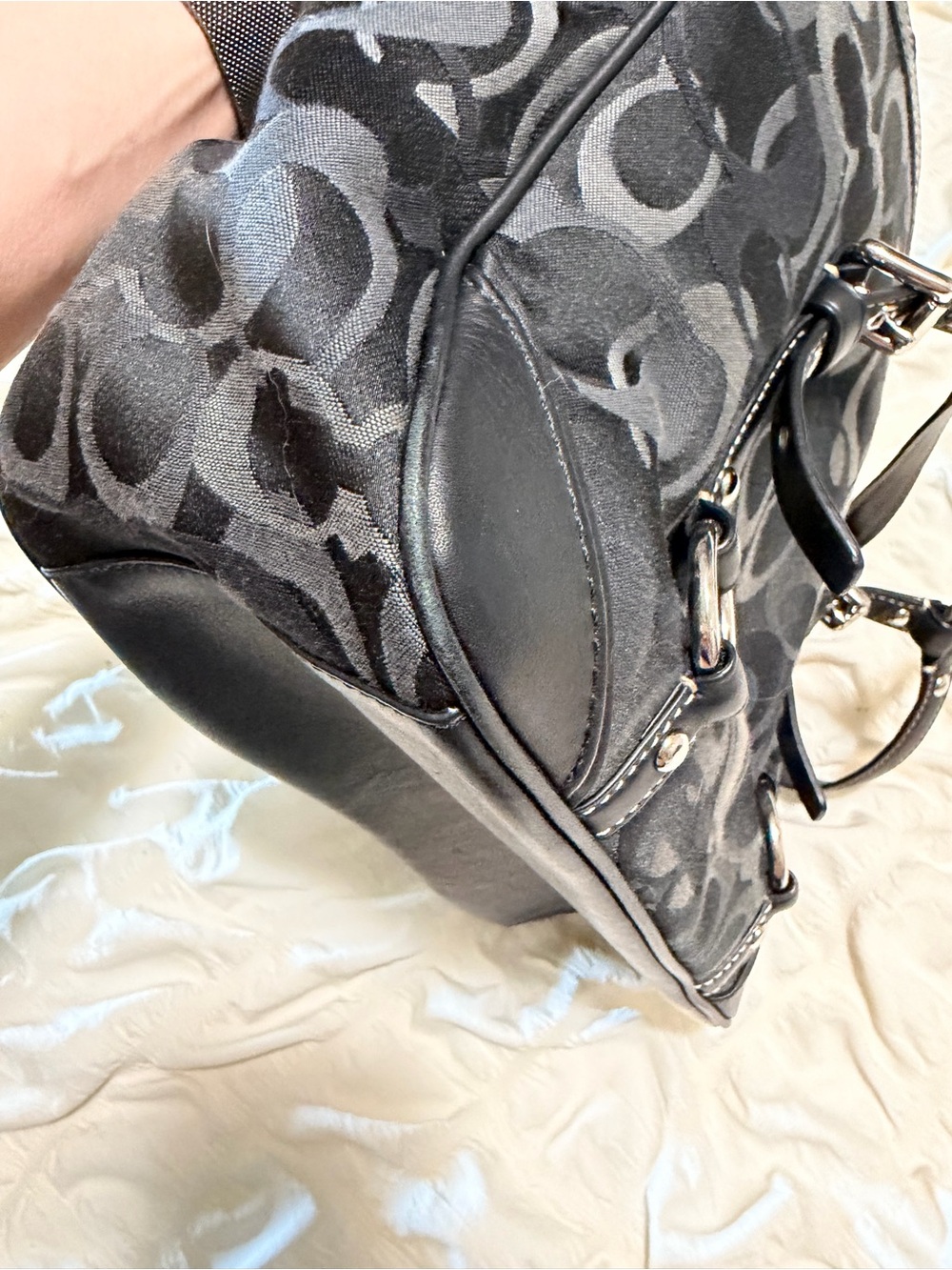 Coach Black & Gray Signature Canvas Shoulder Bag - Picture 9 of 16